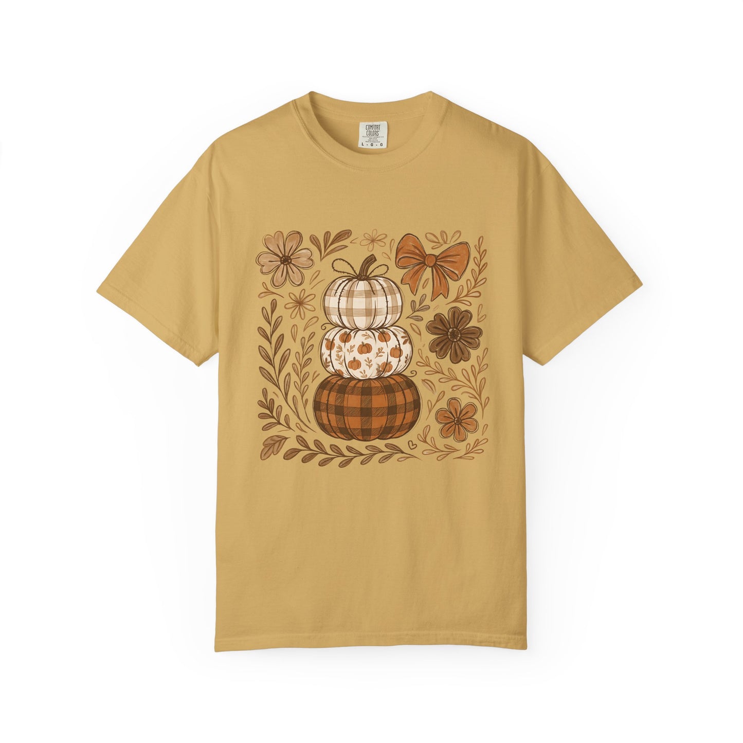 Stacked Pumpkin Comfort Colors T-Shirt | Fall Plaid Autumn Graphic Tee