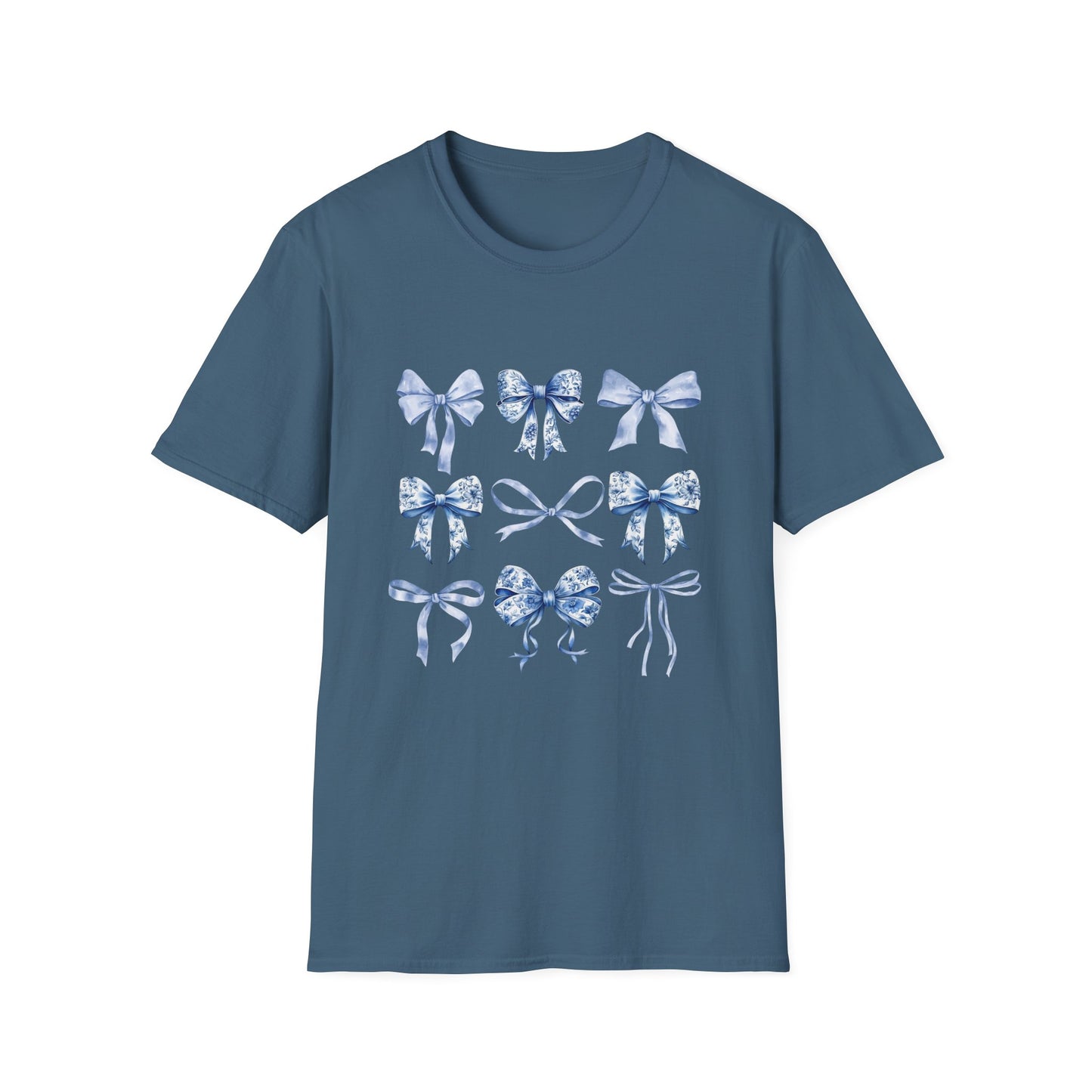 Blue Bow Shirt, Cottagecore Aesthetic Tee, Women's Graphic T-Shirt