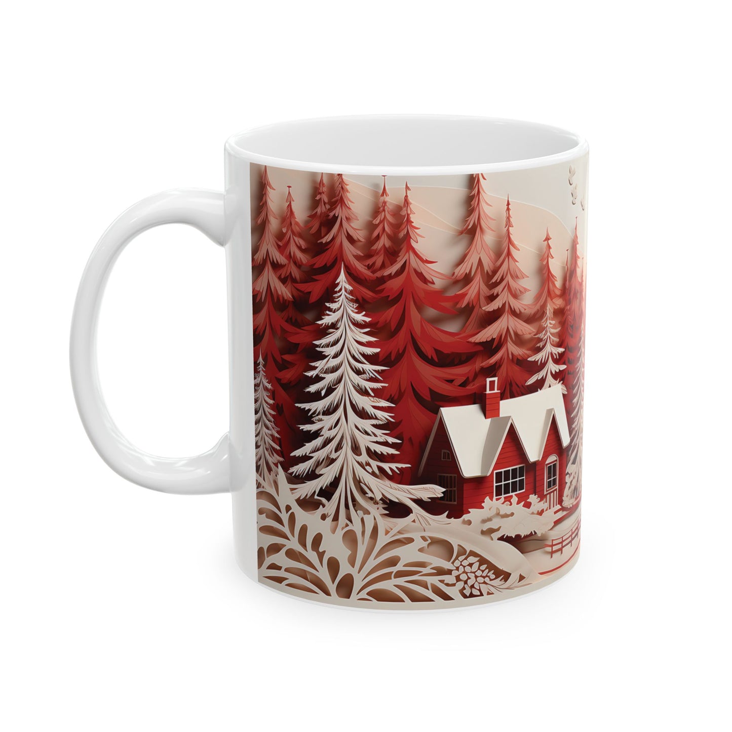Scenic Christmas Mug Cozy Cottages in a Snowy Landscape