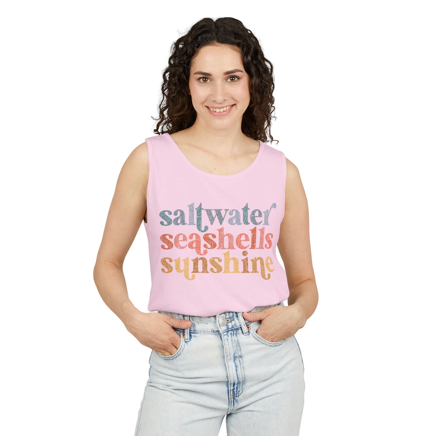 Coastal Vibes Comfort Colors Tank Top - Saltwater, Seashells, Sunshine