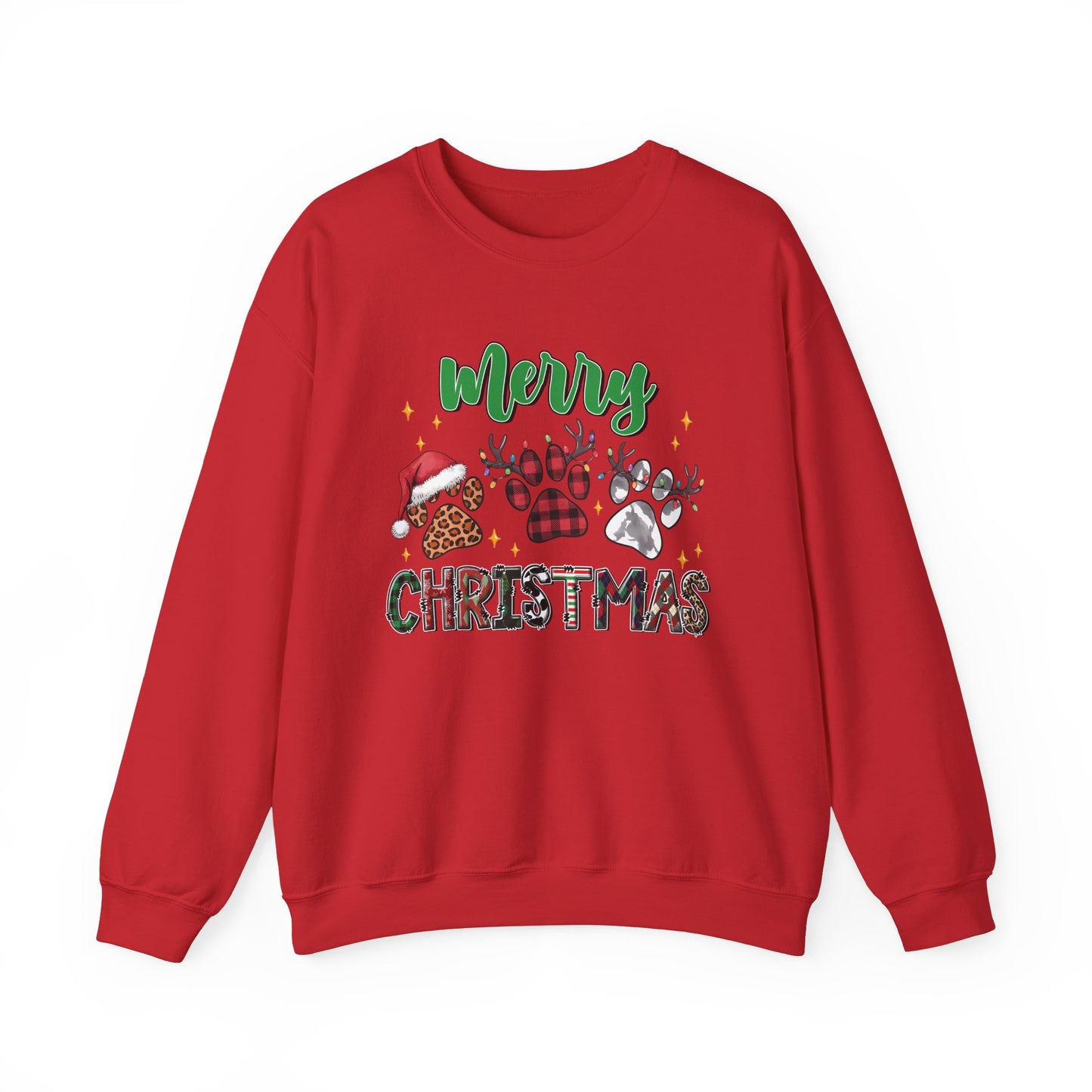 Merry Christmas Paw Prints Sweatshirt, Holiday Dog Lover Crewneck, Unisex Pullover Jumper, Pet Owner Winter Apparel, Animal Lover Gift