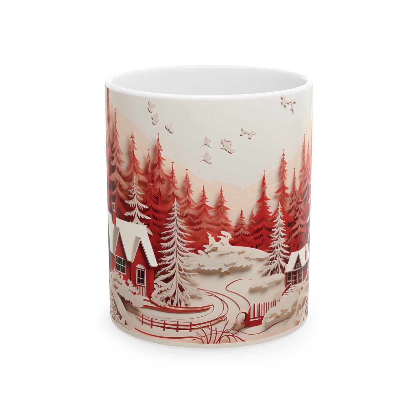Scenic Christmas Mug Cozy Cottages in a Snowy Landscape