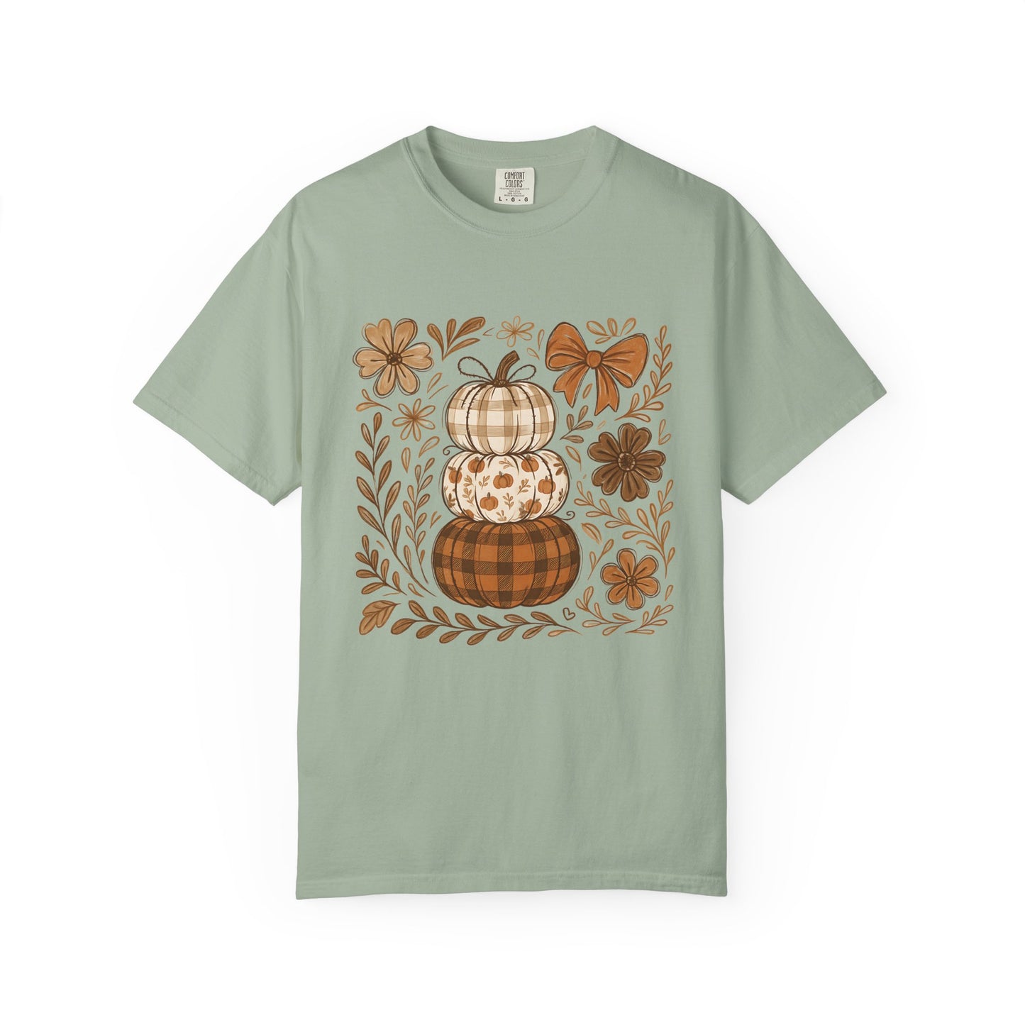 Stacked Pumpkin Comfort Colors T-Shirt | Fall Plaid Autumn Graphic Tee