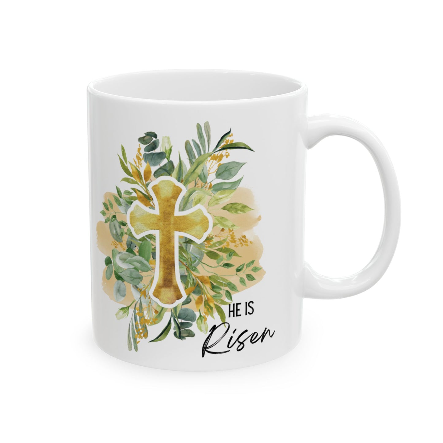 He Is Risen Floral Ceramic Mug - Inspirational Coffee Cup for Easter Celebrations