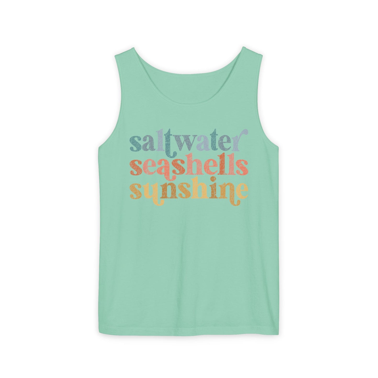 Coastal Vibes Comfort Colors Tank Top - Saltwater, Seashells, Sunshine