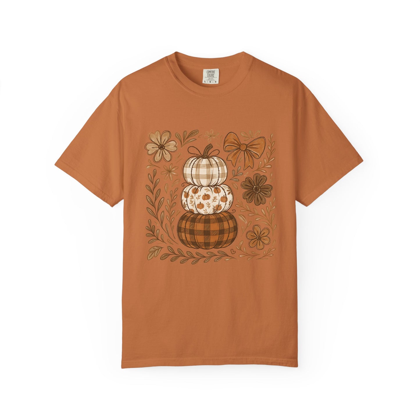 Stacked Pumpkin Comfort Colors T-Shirt | Fall Plaid Autumn Graphic Tee