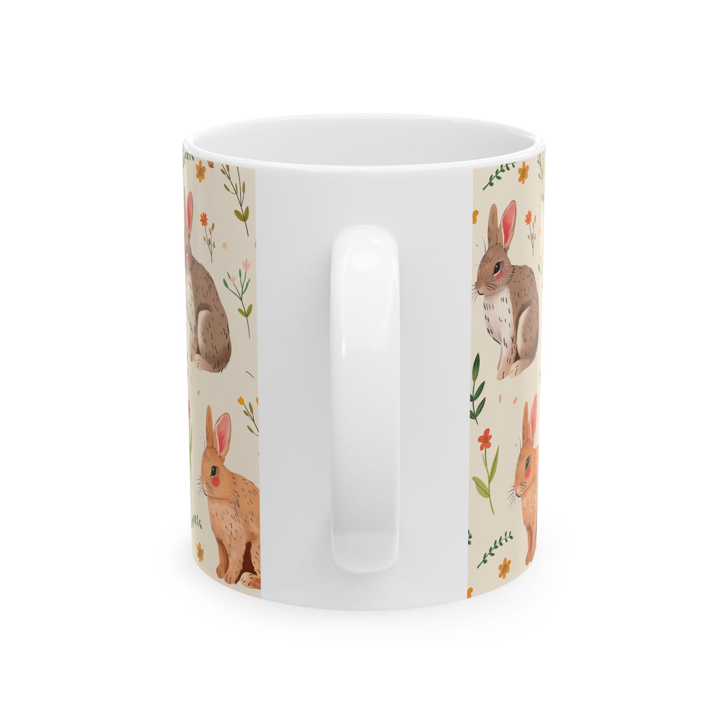 Rustic Rabbit Ceramic Mug - Floral Bunny Design