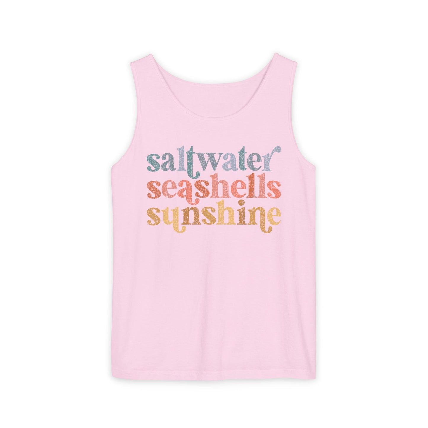 Coastal Vibes Comfort Colors Tank Top - Saltwater, Seashells, Sunshine