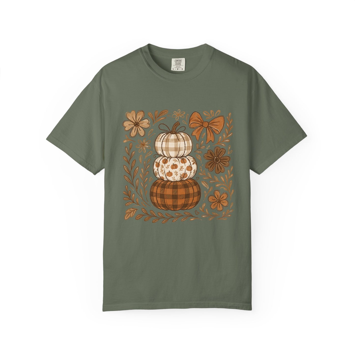 Stacked Pumpkin Comfort Colors T-Shirt | Fall Plaid Autumn Graphic Tee