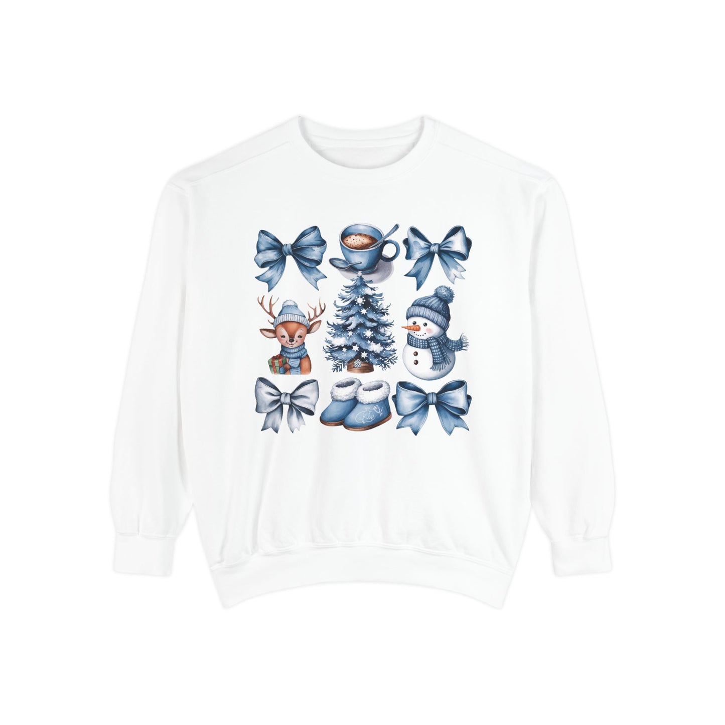 Winter Blue Bow Christmas Comfort Colors Sweatshirt, Christmas Sweater, Womenswear