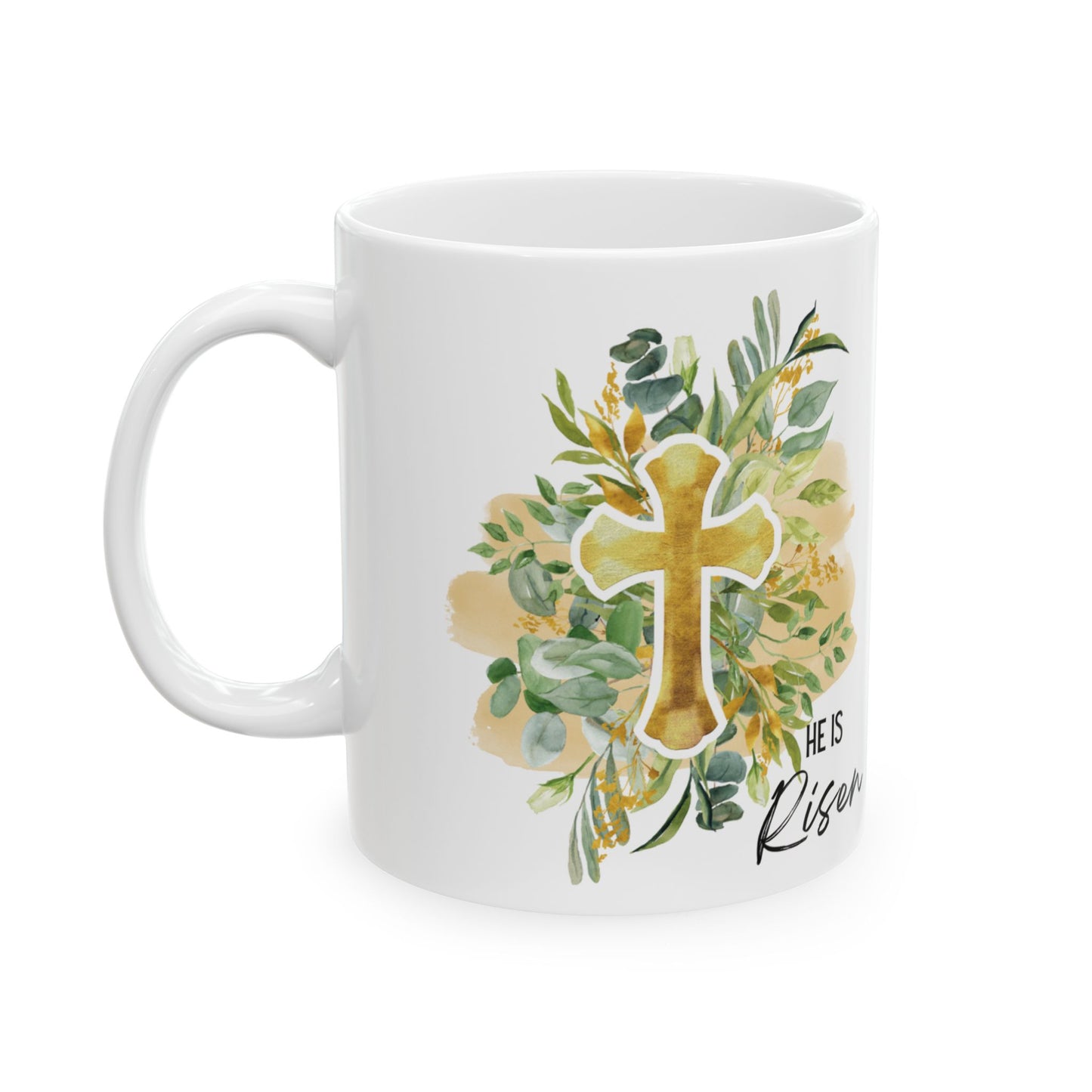 He Is Risen Floral Ceramic Mug - Inspirational Coffee Cup for Easter Celebrations