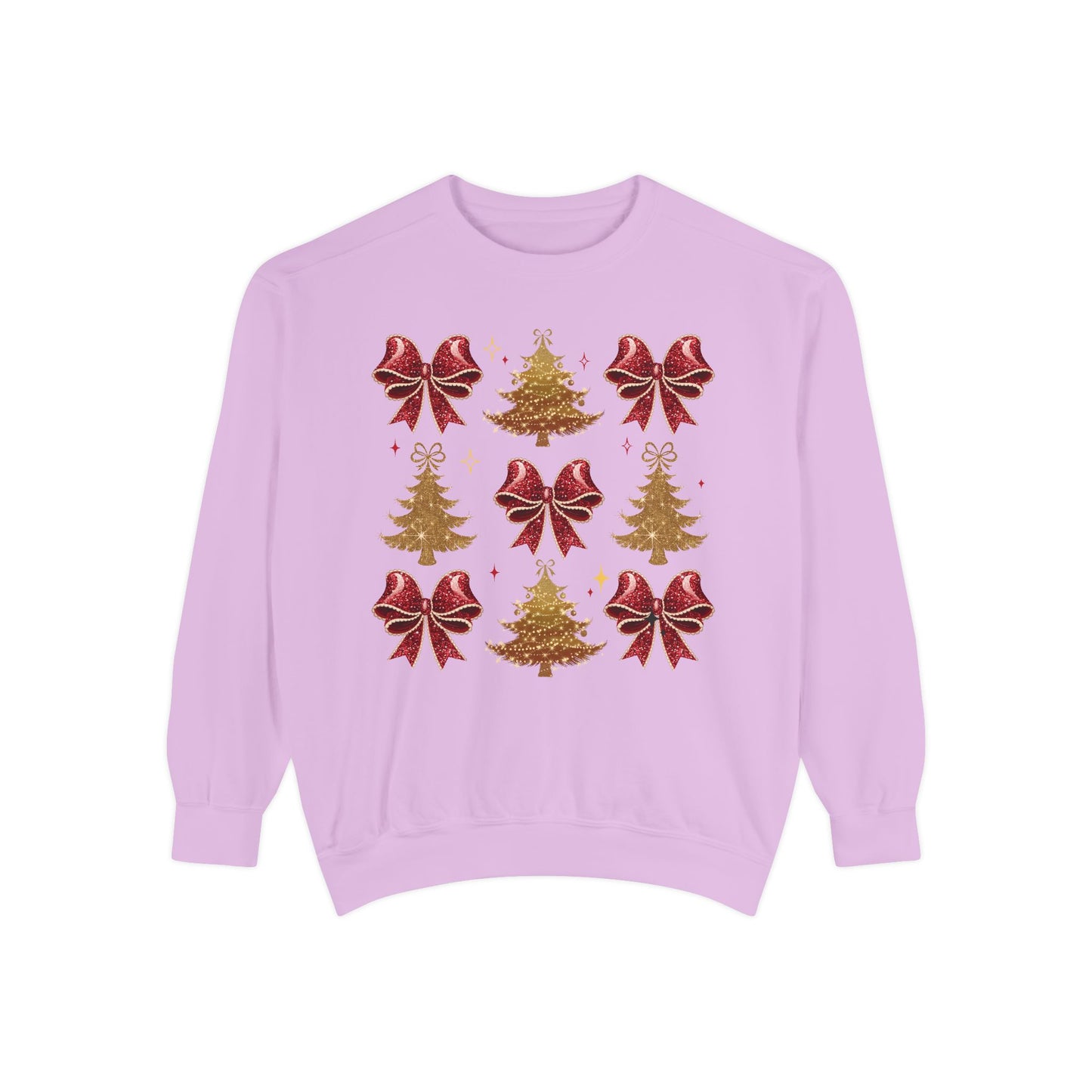 Red Bows and Gold Trees Comfort Colors Sweatshirt, Christmas Sweater, Womenswear