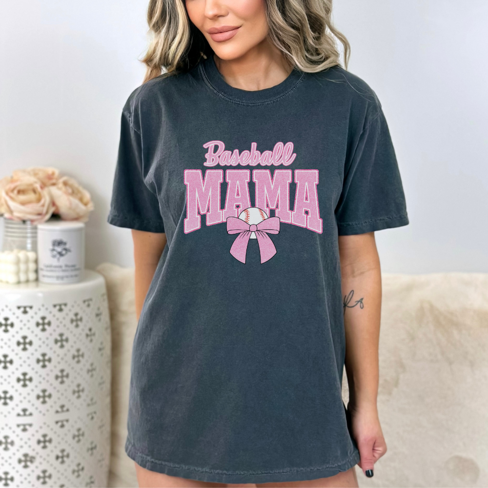 Pink Bow Baseball Mama Shirt Comfort Colors