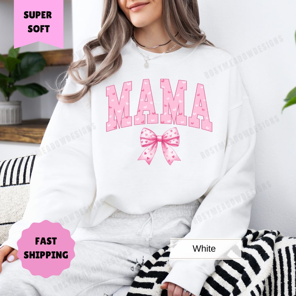 Mama Shirt, Bow Pink Valentines Women's Sweatshirt