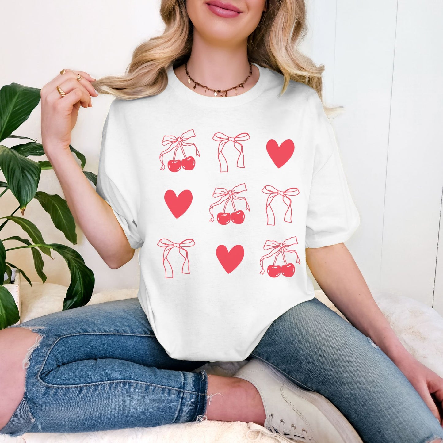 Hearts and Bows T-Shirt, Cherries Graphic Gildan Tee