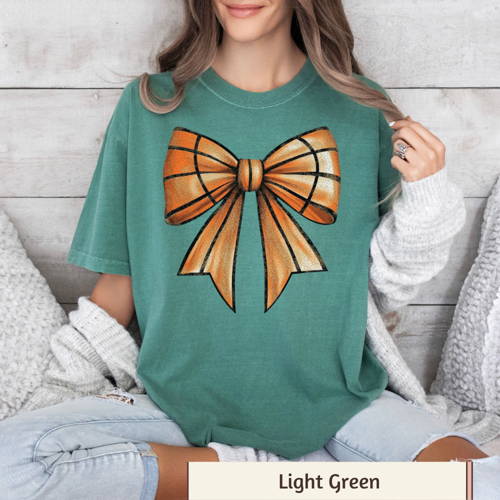 Women's Big Bow Basketball Pattern Graphic T-Shirt – Sports Theme, Casual Fit