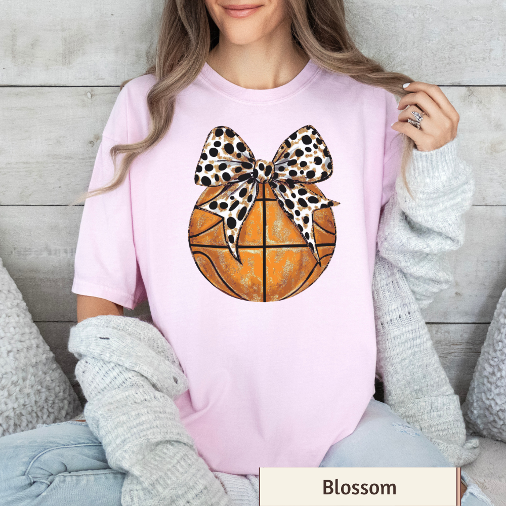 Women's Basketball with Bow Graphic T-Shirt – Sports Theme, Casual Fit