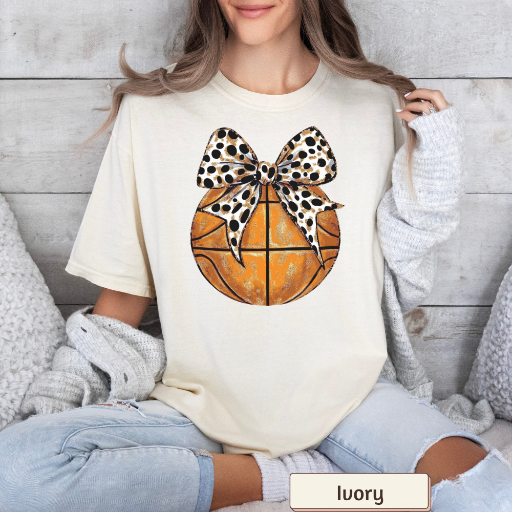 Women's Basketball with Bow Graphic T-Shirt – Sports Theme, Casual Fit