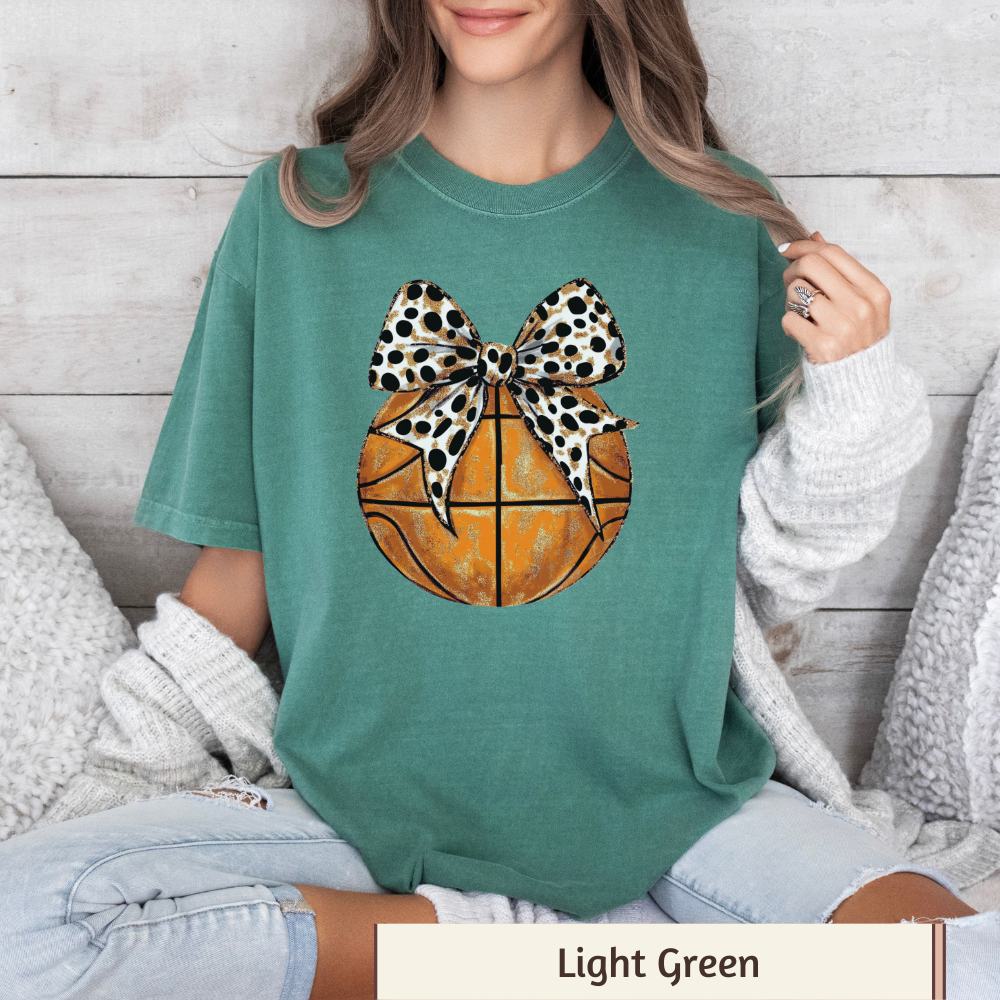 Women's Basketball with Bow Graphic T-Shirt – Sports Theme, Casual Fit