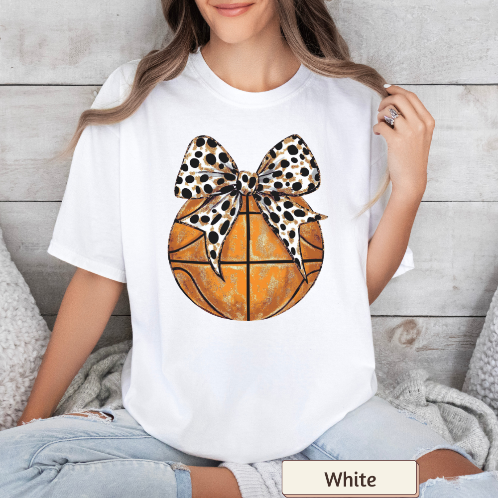 Women's Basketball with Bow Graphic T-Shirt – Sports Theme, Casual Fit
