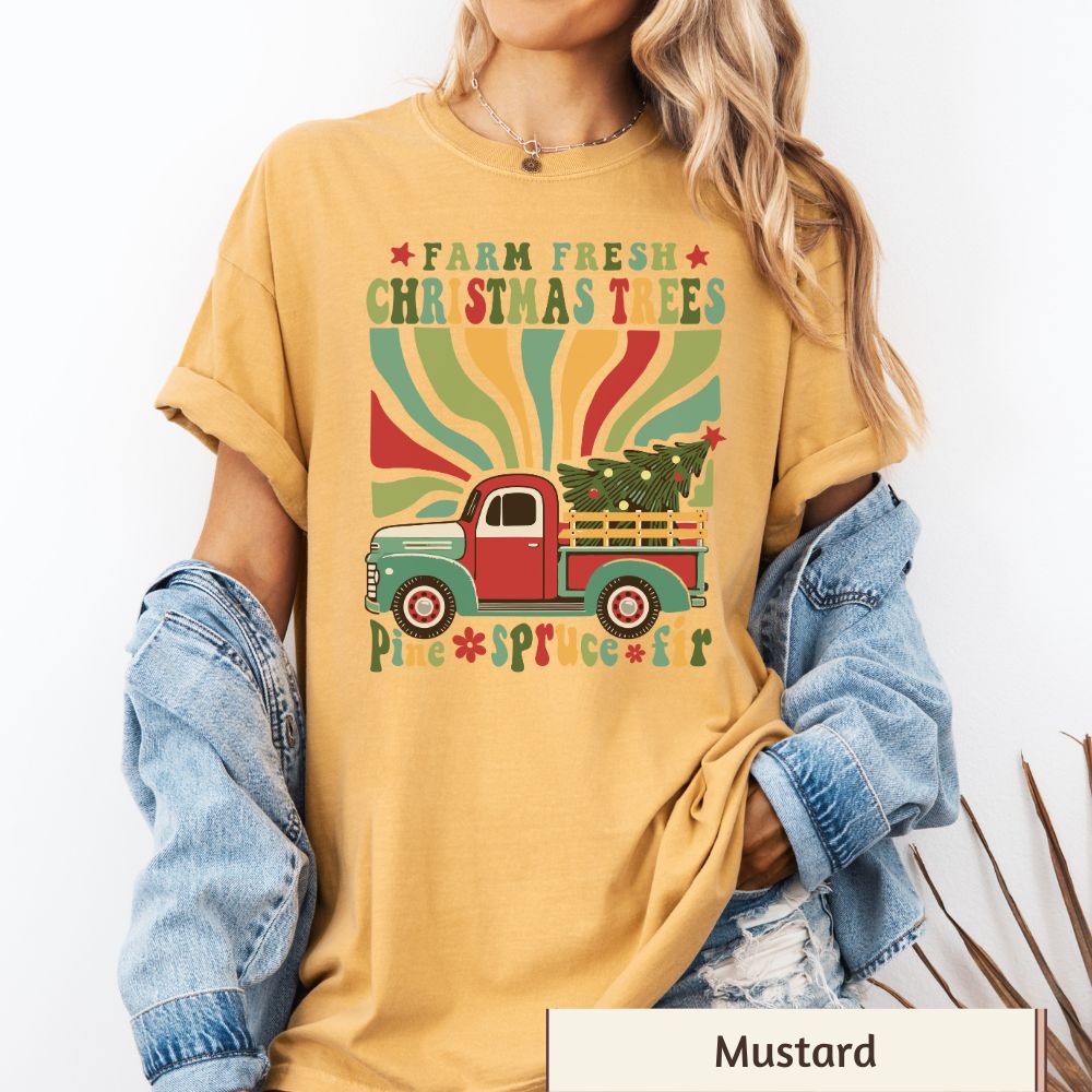 Women's Christmas T-Shirt - "Farm Fresh Christmas Trees" - Rustic Holiday Style