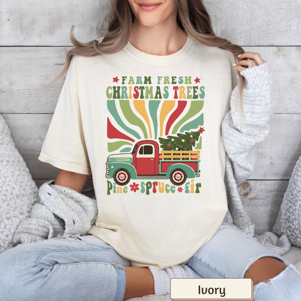 Women's Christmas T-Shirt - "Farm Fresh Christmas Trees" - Rustic Holiday Style