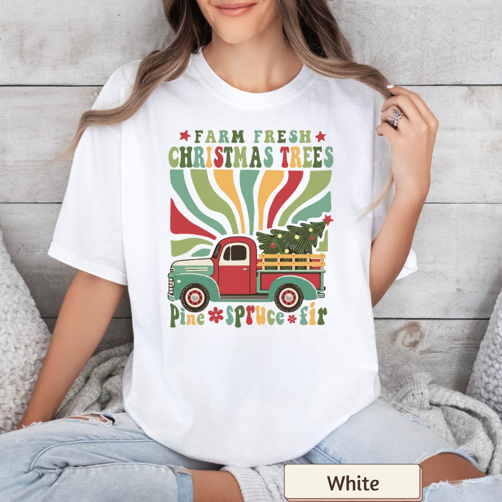 Women's Christmas T-Shirt - "Farm Fresh Christmas Trees" - Rustic Holiday Style
