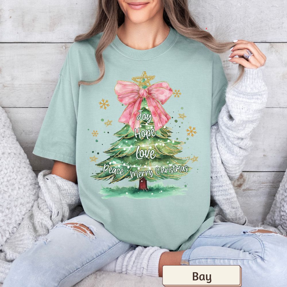 Joy Hope Love Peace Shirt Comfort Colors, Merry Christmas Tee, Women's Graphic Holiday Shirt