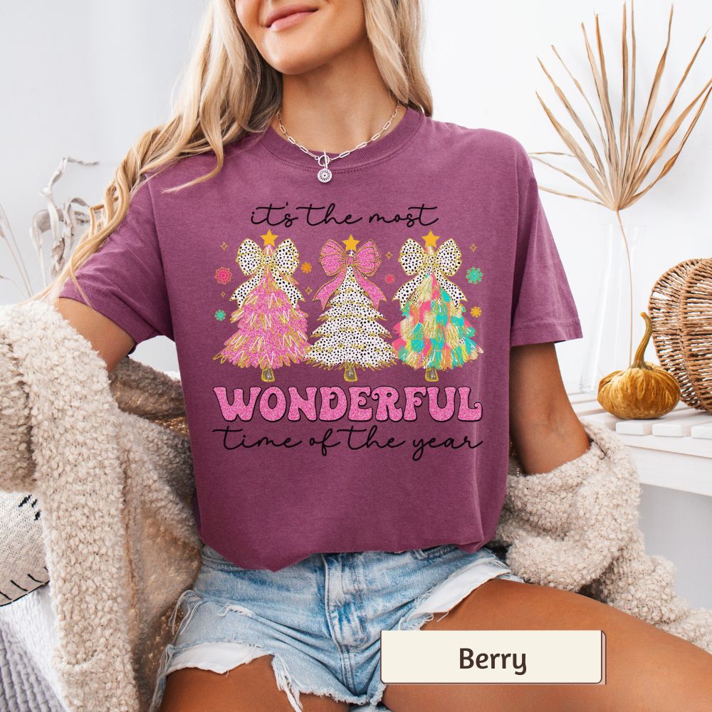 Most Wonderful Time of the Year Shirt Comfort Colors, Brushstroke Christmas Trees Tee, Women's Holiday Graphic