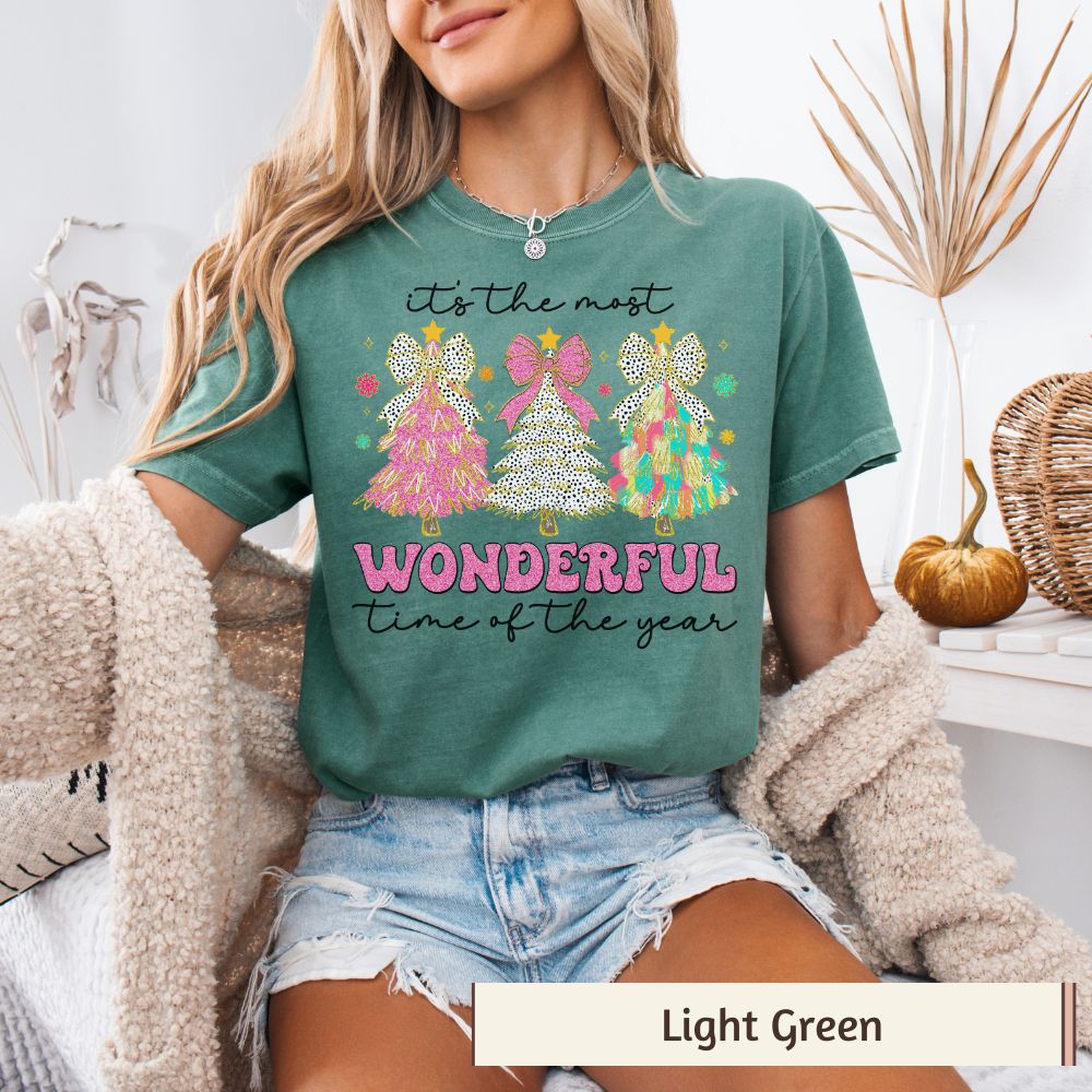 Most Wonderful Time of the Year Shirt Comfort Colors, Brushstroke Christmas Trees Tee, Women's Holiday Graphic