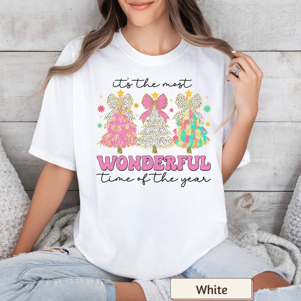 Most Wonderful Time of the Year Shirt Comfort Colors, Brushstroke Christmas Trees Tee, Women's Holiday Graphic
