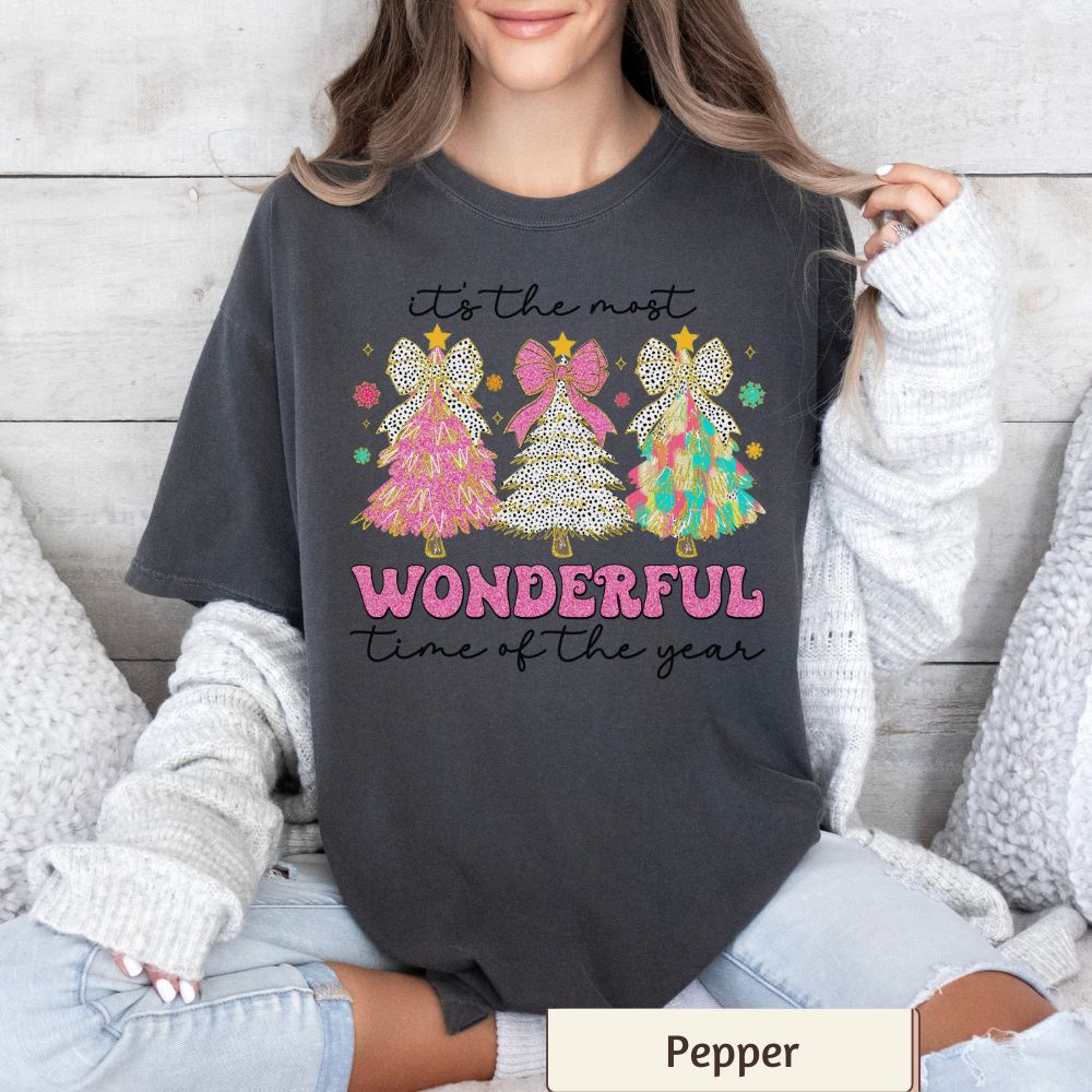 Most Wonderful Time of the Year Shirt Comfort Colors, Brushstroke Christmas Trees Tee, Women's Holiday Graphic