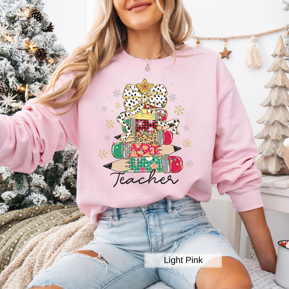 Teacher Pencil Tree Christmas Sweatshirt Holiday Gift for Teachers