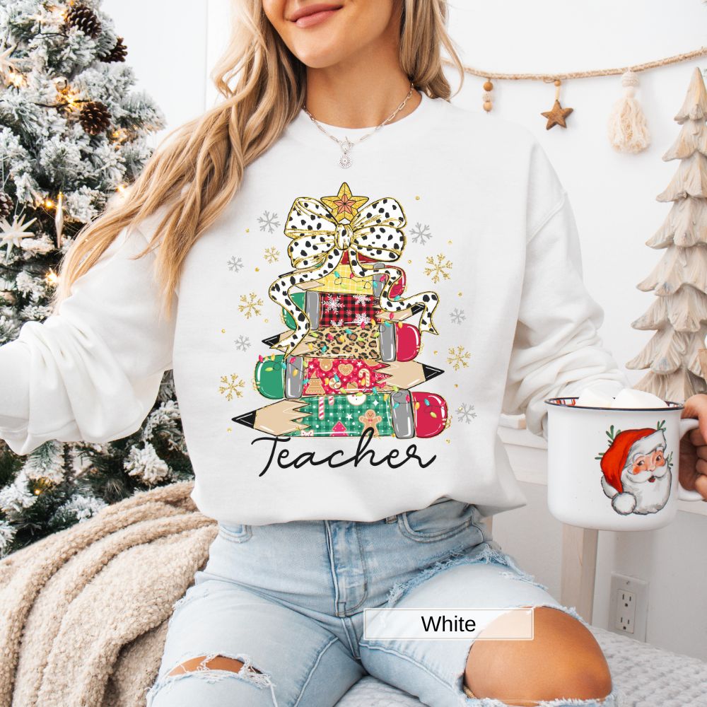 Teacher Pencil Tree Christmas Sweatshirt Holiday Gift for Teachers