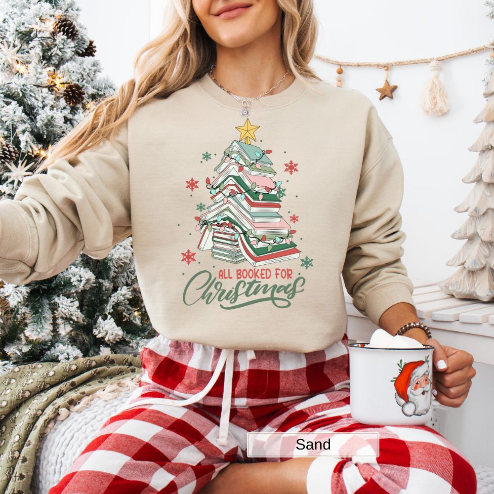 All Booked for Christmas Women's Sweatshirt | Cozy Book Tree Holiday Design