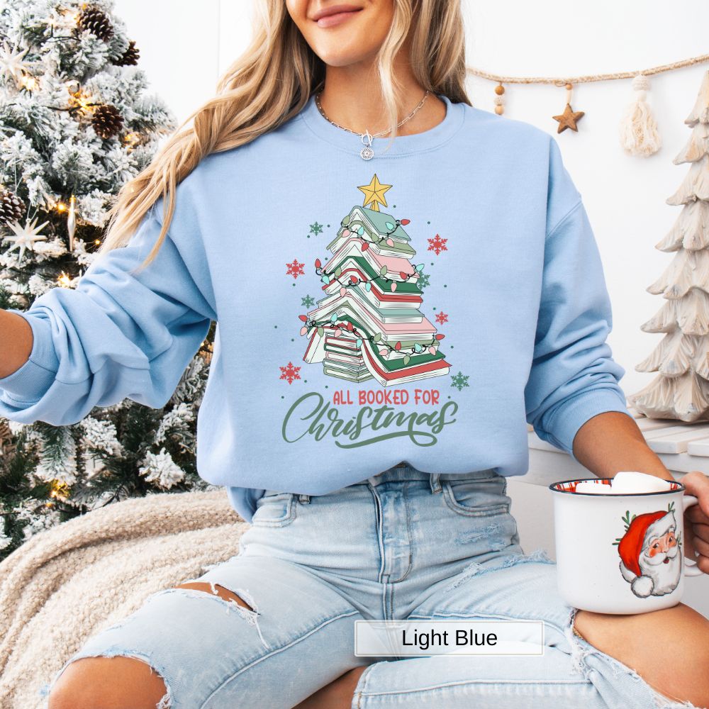 All Booked for Christmas Women's Sweatshirt | Cozy Book Tree Holiday Design