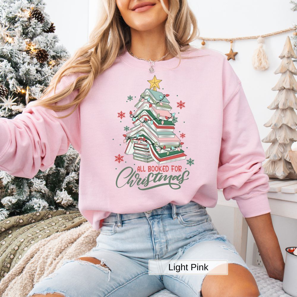 All Booked for Christmas Women's Sweatshirt | Cozy Book Tree Holiday Design