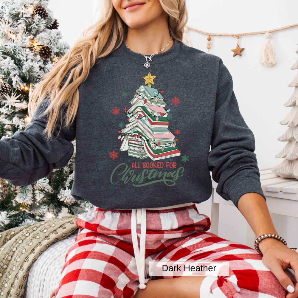 All Booked for Christmas Women's Sweatshirt | Cozy Book Tree Holiday Design