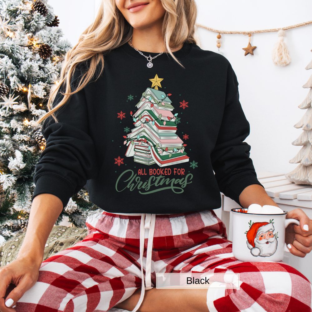 All Booked for Christmas Women's Sweatshirt | Cozy Book Tree Holiday Design