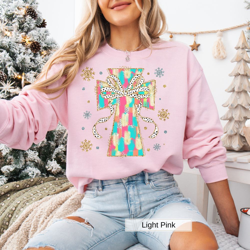 Christian Cross with Bow Christmas Women's Sweatshirt