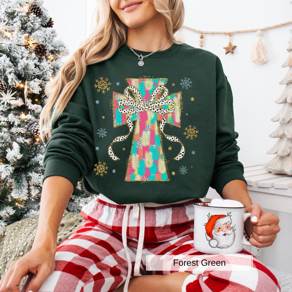 Christian Cross with Bow Christmas Women's Sweatshirt