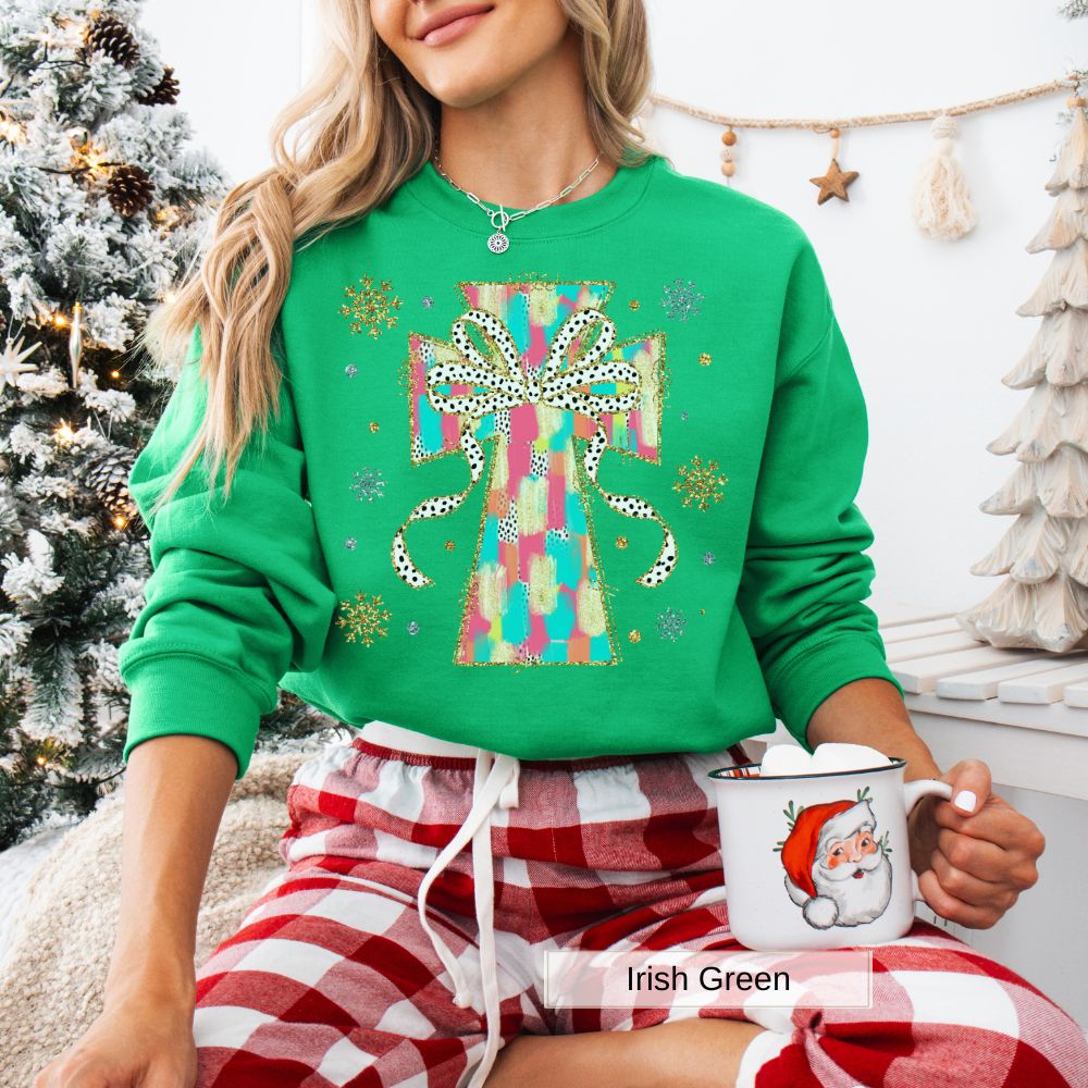 Christian Cross with Bow Christmas Women's Sweatshirt