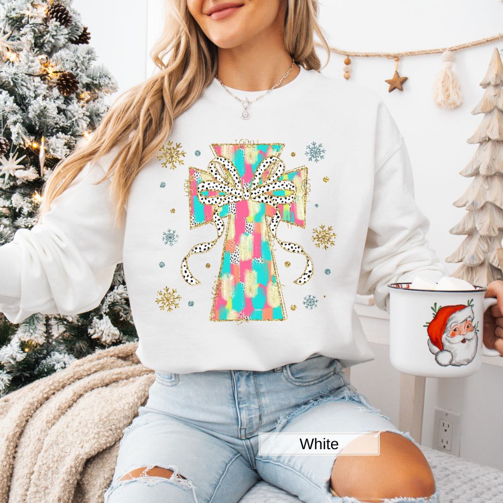 Christian Cross with Bow Christmas Women's Sweatshirt