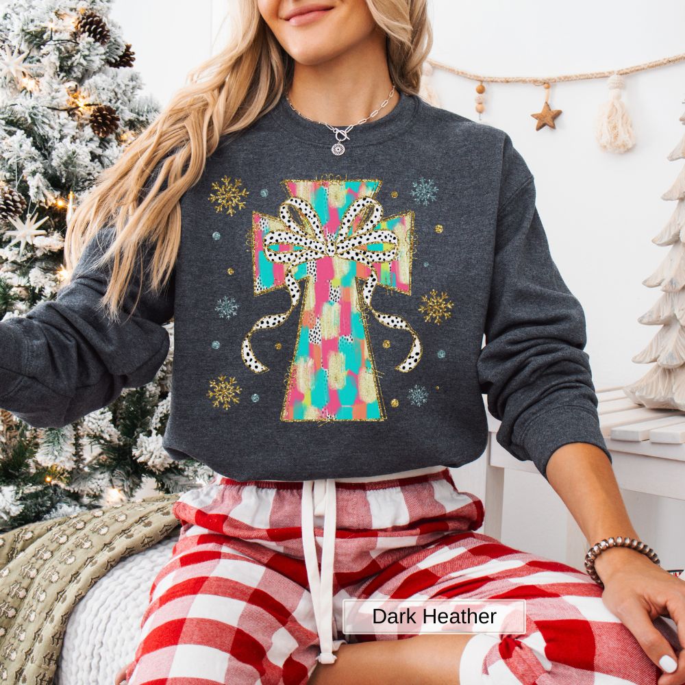 Christian Cross with Bow Christmas Women's Sweatshirt
