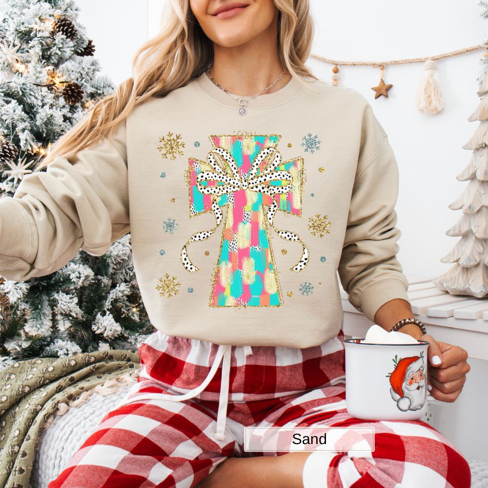 Christian Cross with Bow Christmas Women's Sweatshirt
