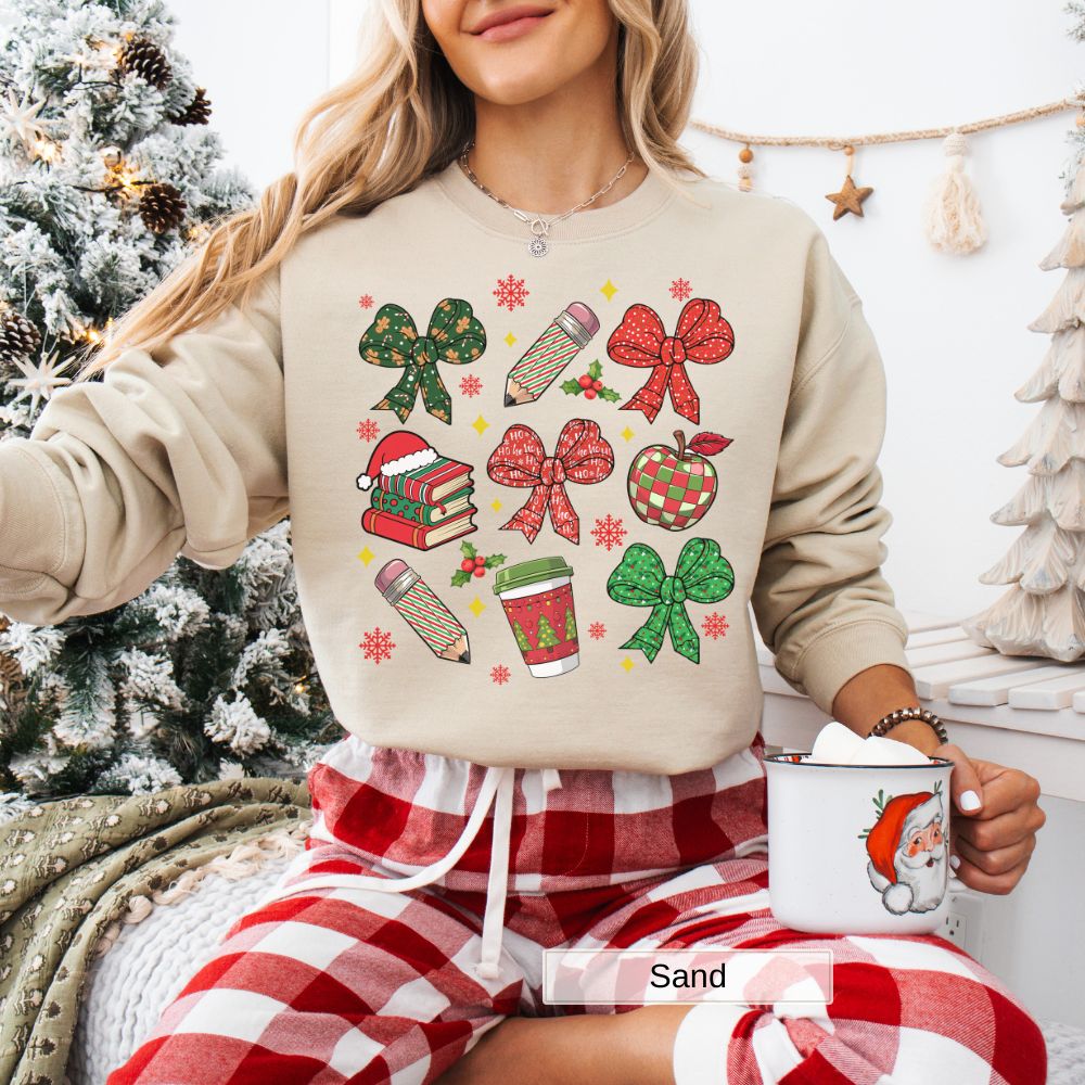 Coquette Teacher Christmas Bow Women's Sweatshirt