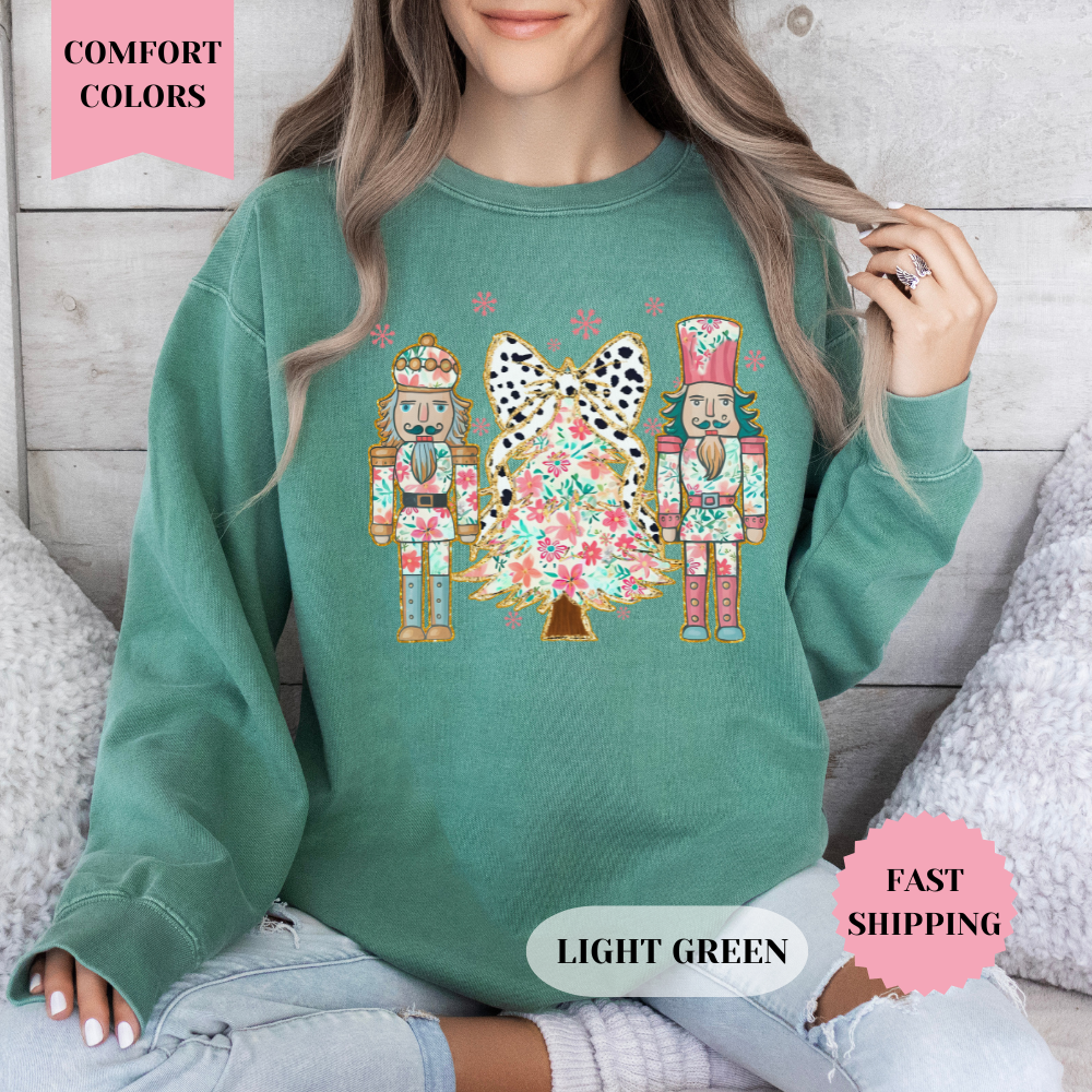 Nutcracker Floral Christmas Tree Comfort Colors Sweatshirt, Christmas Sweater, Womenswear