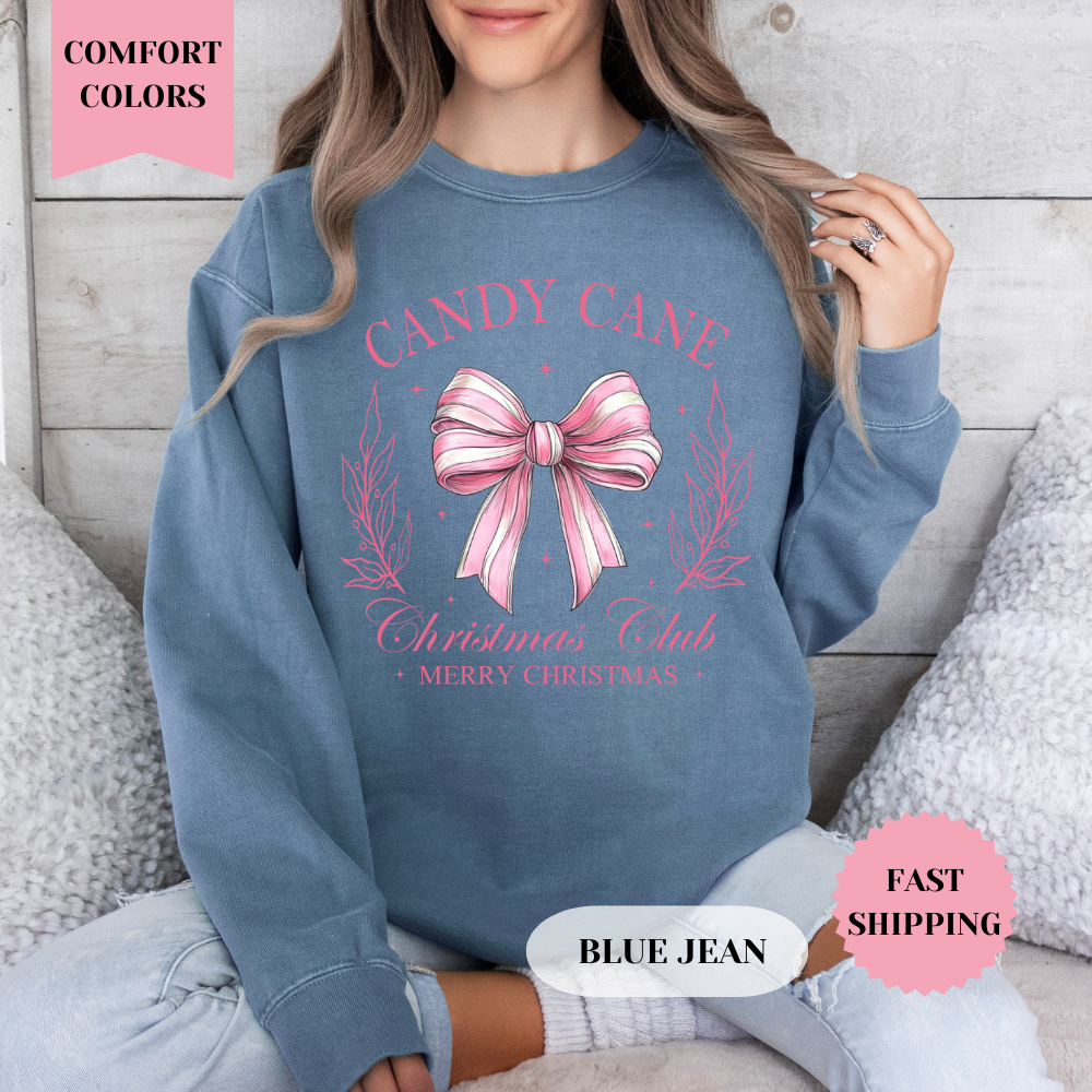 Candy Cane Christmas Club Comfort Colors Sweatshirt, Christmas Sweater, Womenswear