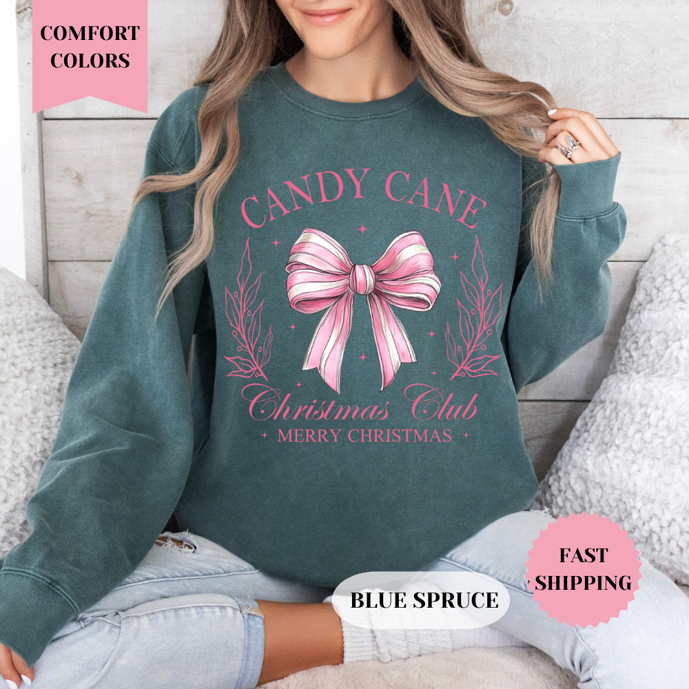 Candy Cane Christmas Club Comfort Colors Sweatshirt, Christmas Sweater, Womenswear