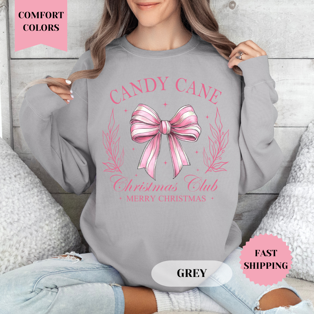Candy Cane Christmas Club Comfort Colors Sweatshirt, Christmas Sweater, Womenswear